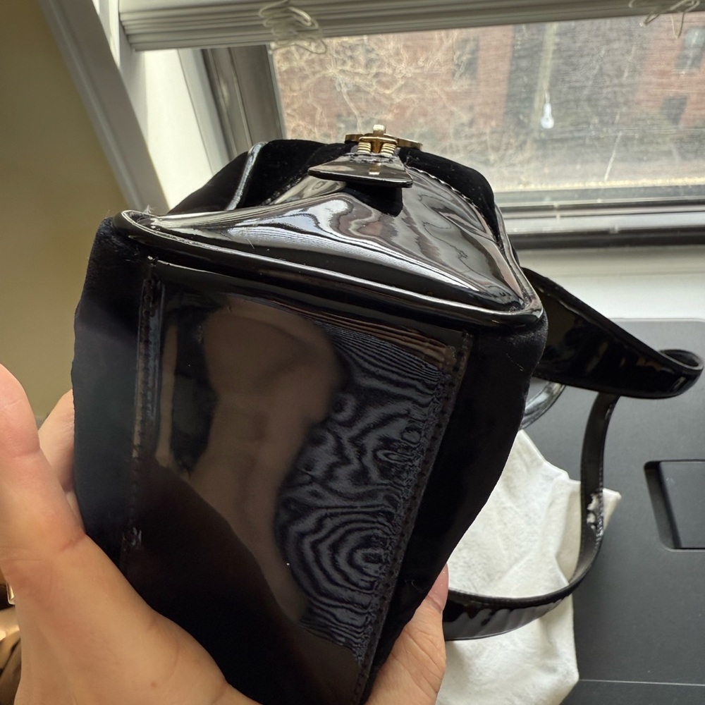 Moschino Black Velvet Embossed Apples With Patent Leather Straps Bag - Picture 7 of 15